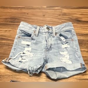 - Aeropostale high rise midi size 0 denim jean distressed shorts